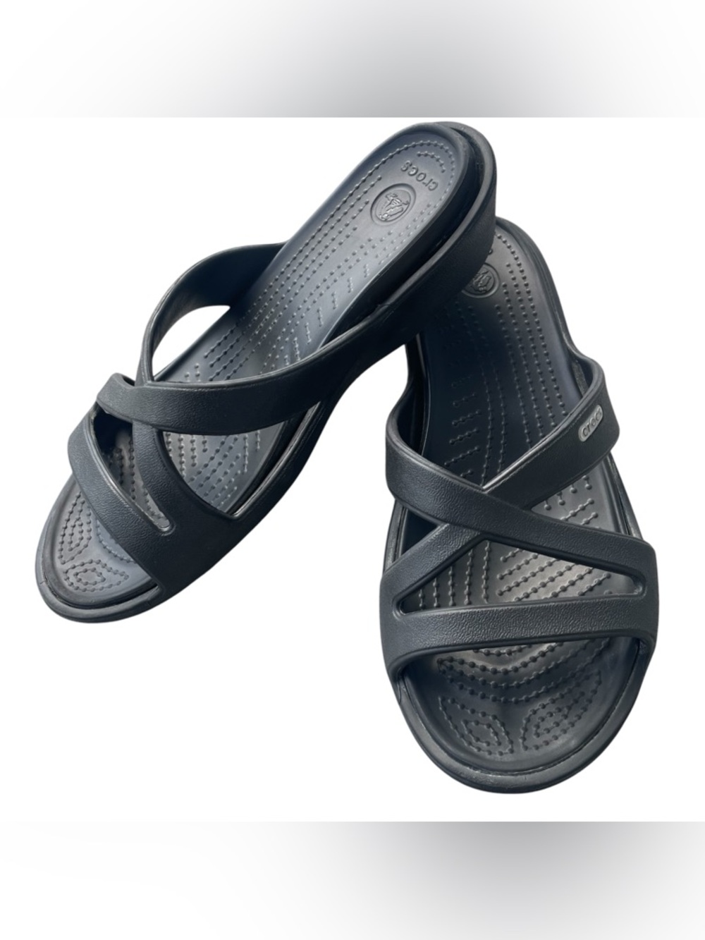 Crocs Women’s 8 Patricia II Low Wedge Heel Sandals Black Slip On Strappy Shoes